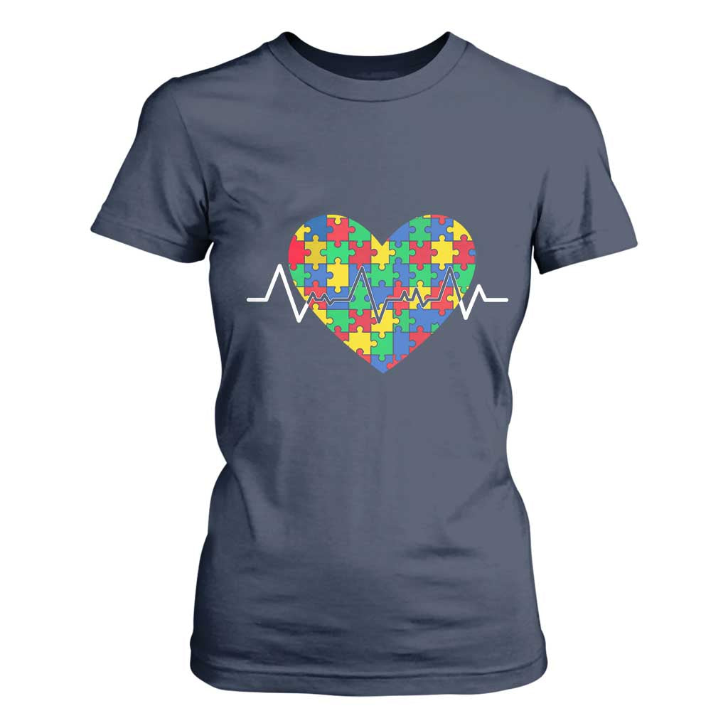 Autism Awareness Love Heart Puzzle Acceptance T Shirt For Women TS10 Navy Print Your Wear
