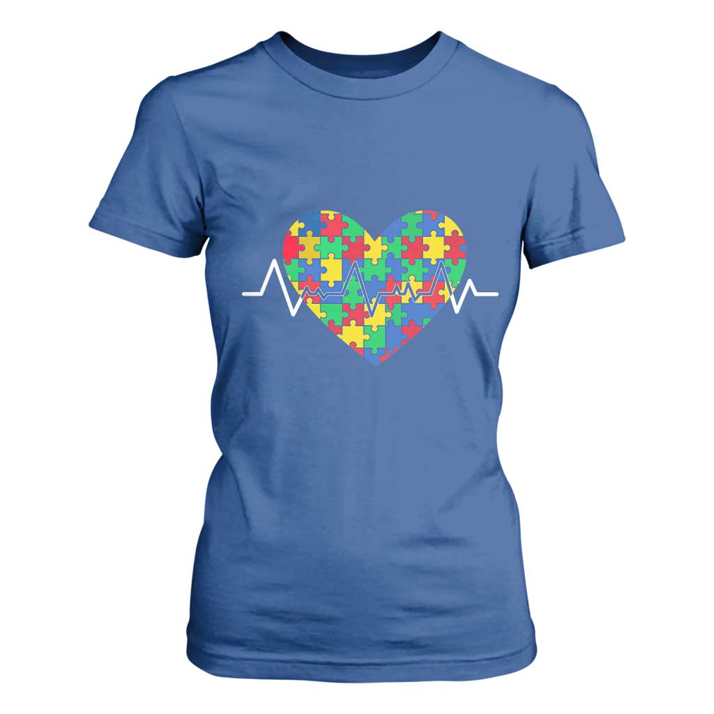 Autism Awareness Love Heart Puzzle Acceptance T Shirt For Women TS10 Royal Blue Print Your Wear