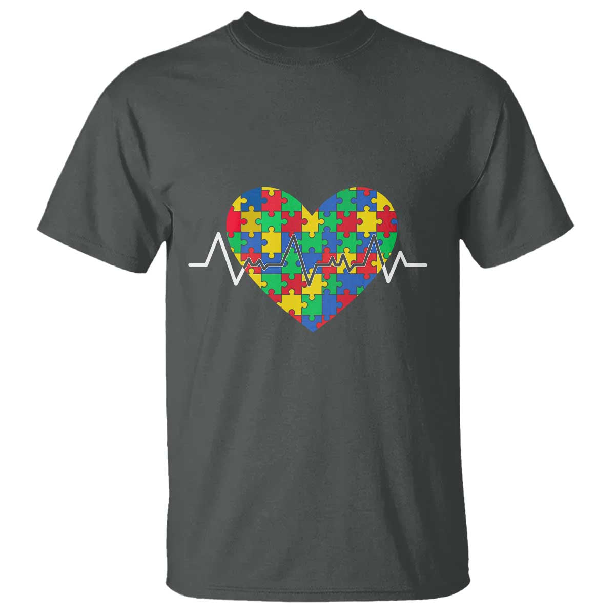 Autism Awareness Love Heart Puzzle Acceptance T Shirt TS10 Dark Heather Print Your Wear