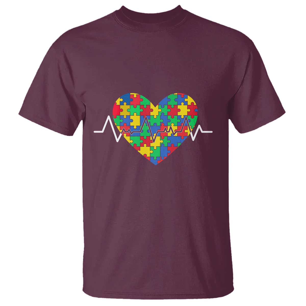 Autism Awareness Love Heart Puzzle Acceptance T Shirt TS10 Maroon Print Your Wear