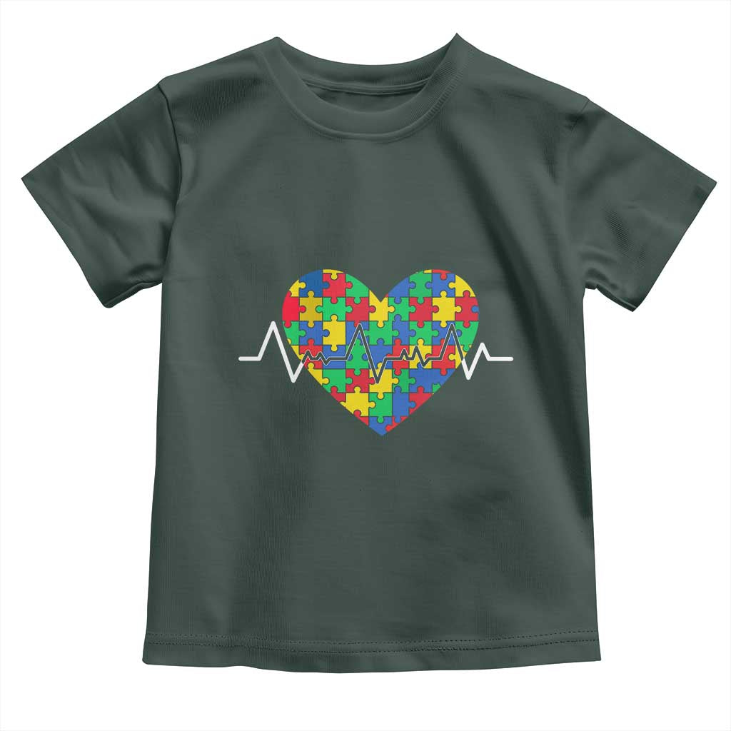 Autism Awareness Love Heart Puzzle Acceptance Toddler T Shirt TS10 Dark Forest Green Print Your Wear