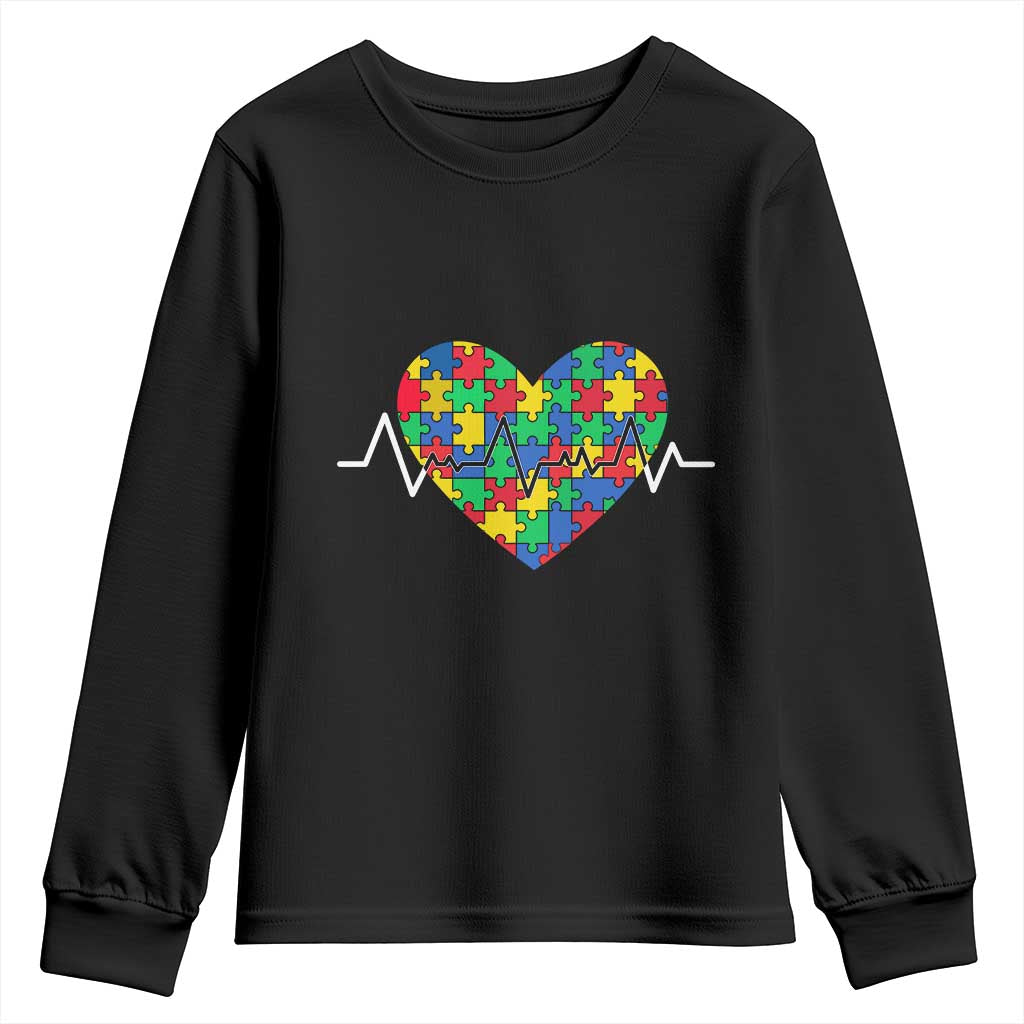 Autism Awareness Love Heart Puzzle Acceptance Youth Sweatshirt TS10 Black Print Your Wear