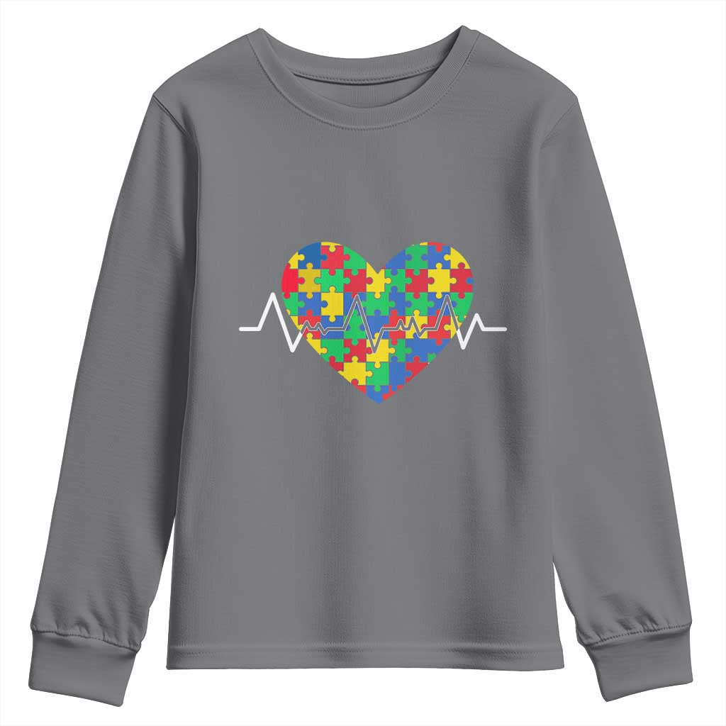 Autism Awareness Love Heart Puzzle Acceptance Youth Sweatshirt TS10 Charcoal Print Your Wear