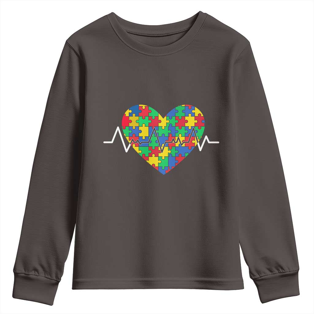 Autism Awareness Love Heart Puzzle Acceptance Youth Sweatshirt TS10 Dark Chocolate Print Your Wear