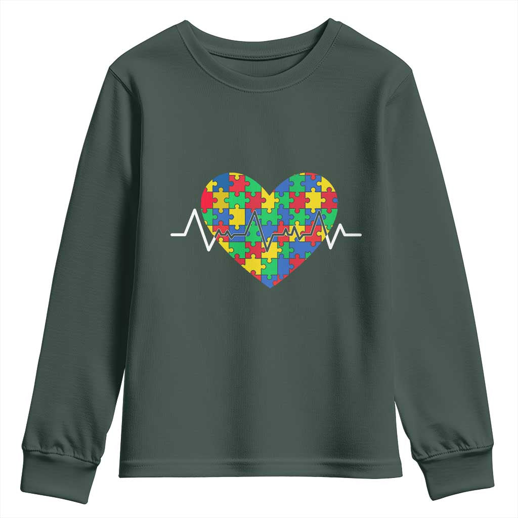 Autism Awareness Love Heart Puzzle Acceptance Youth Sweatshirt TS10 Dark Forest Green Print Your Wear