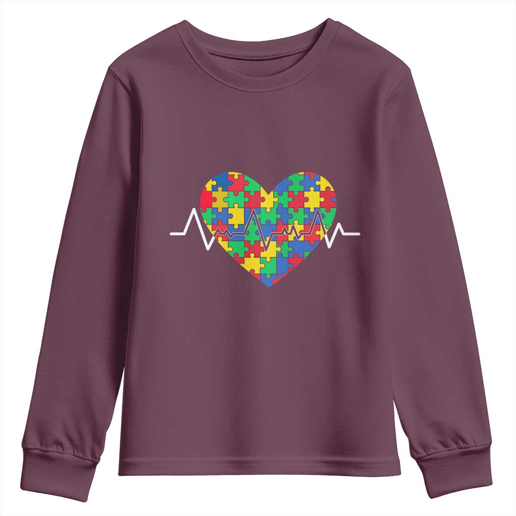 Autism Awareness Love Heart Puzzle Acceptance Youth Sweatshirt TS10 Maroon Print Your Wear