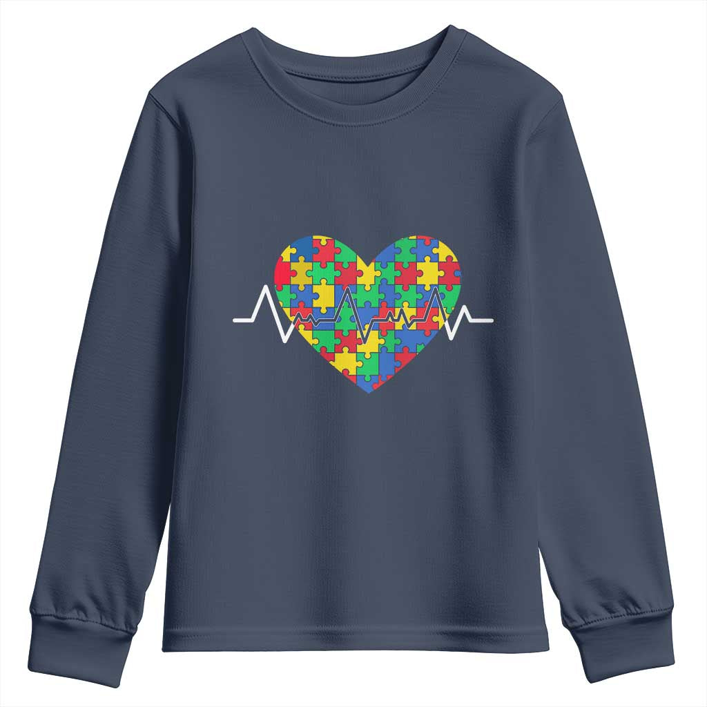 Autism Awareness Love Heart Puzzle Acceptance Youth Sweatshirt TS10 Navy Print Your Wear