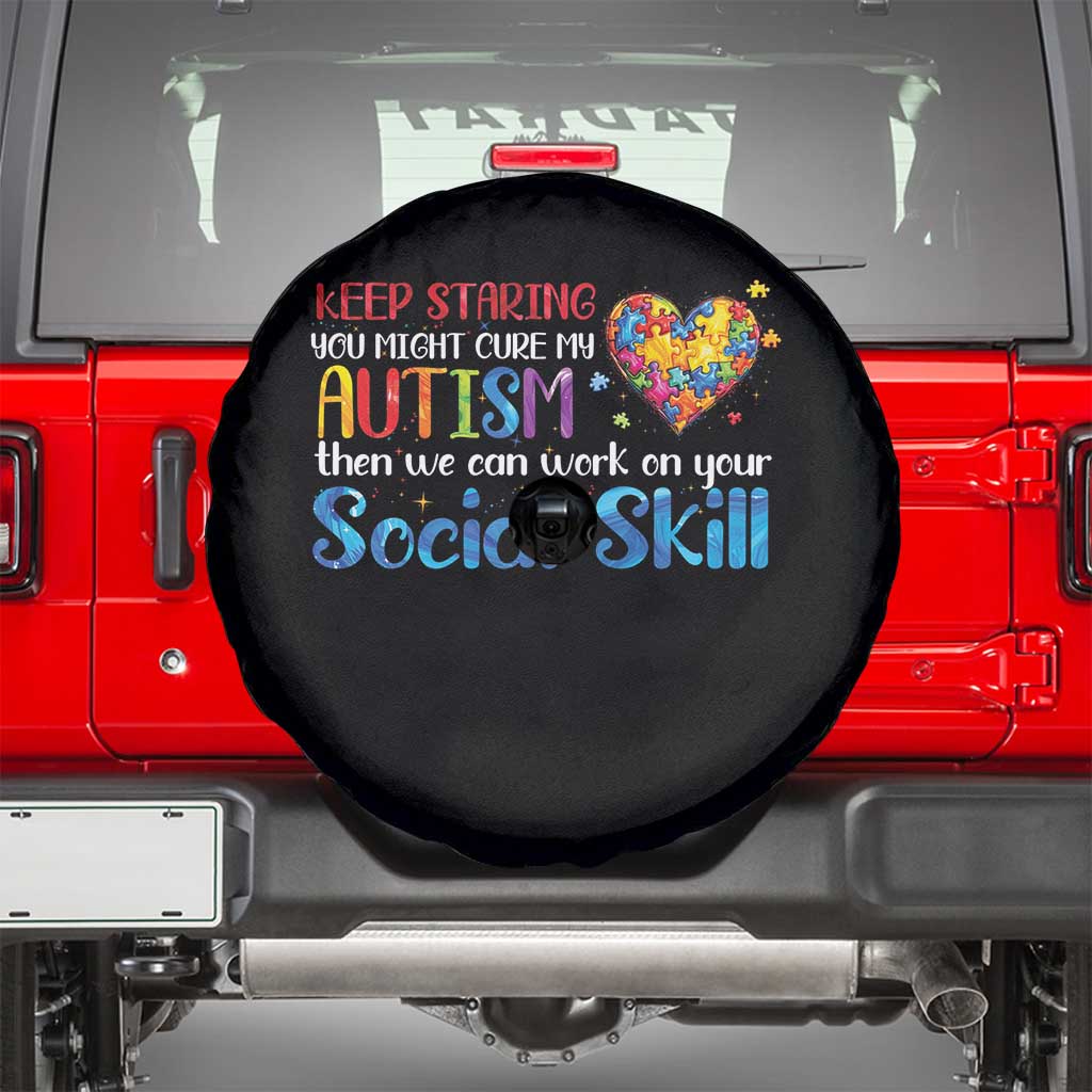Autism Awareness Spare Tire Cover Keep Staring You Might Cure My Autism Heart Puzzle TS10 Black Print Your Wear