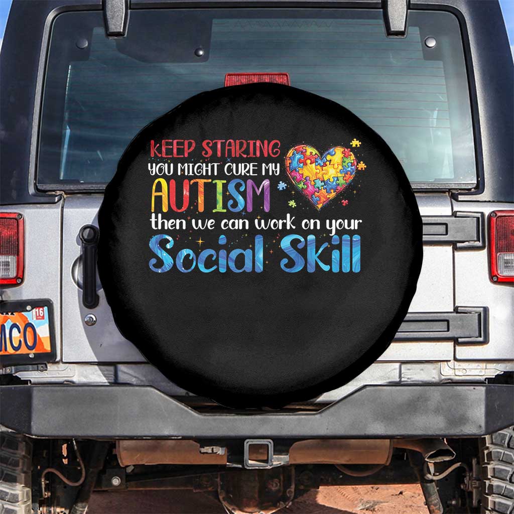 Autism Awareness Spare Tire Cover Keep Staring You Might Cure My Autism Heart Puzzle TS10 No hole Black Print Your Wear