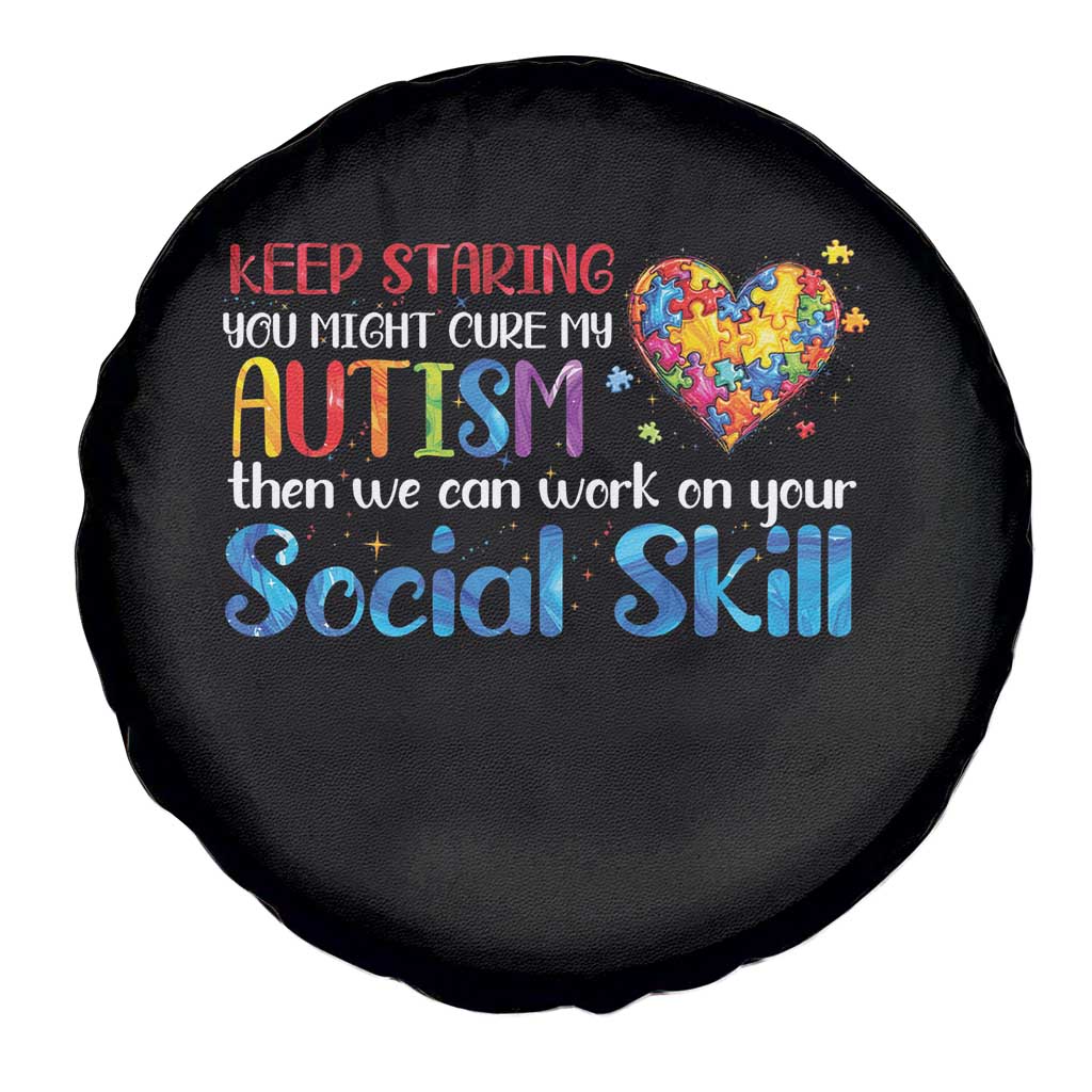 Autism Awareness Spare Tire Cover Keep Staring You Might Cure My Autism Heart Puzzle TS10 Print Your Wear