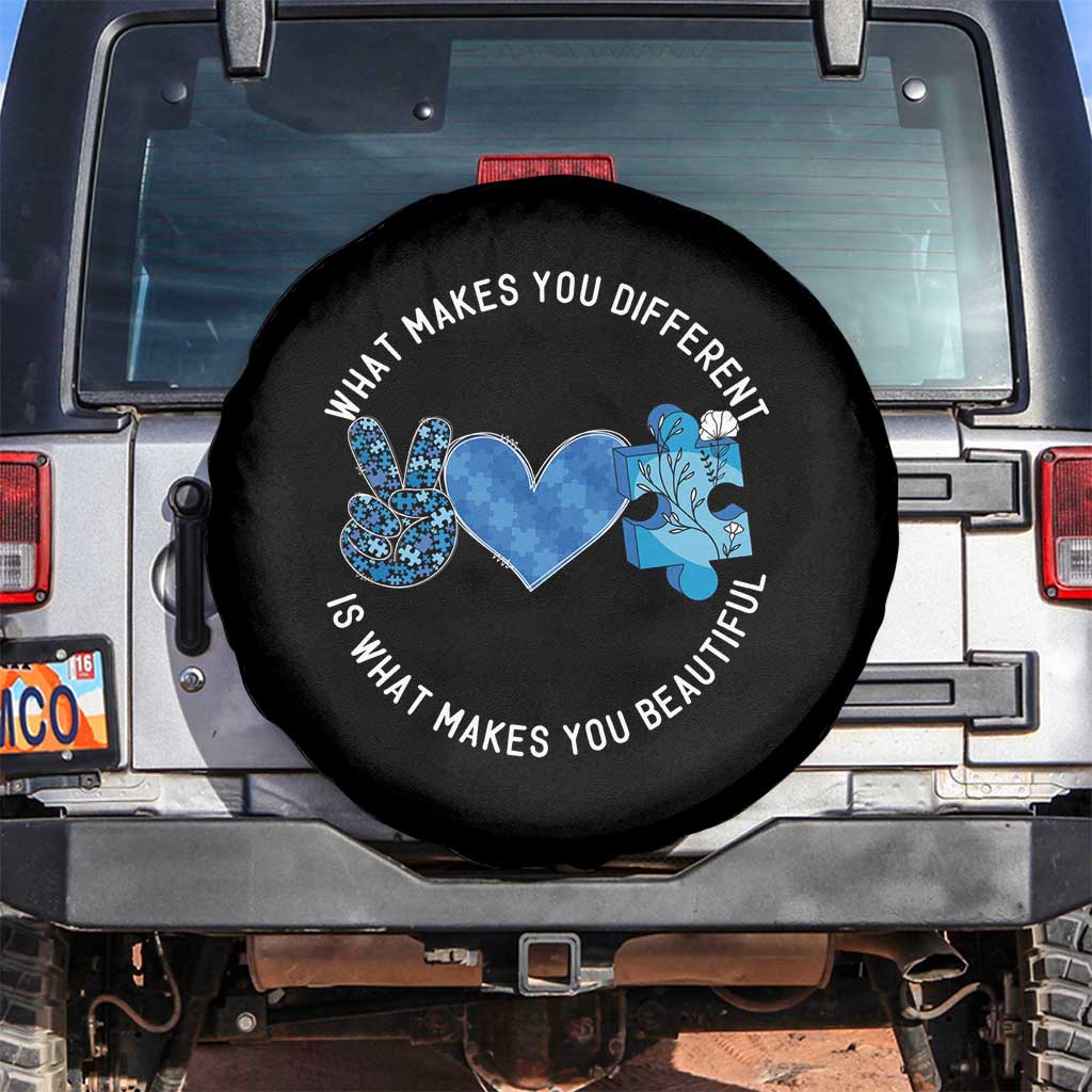 Autism Awareness Spare Tire Cover What Makes You Different Is What Makes You Beautiful TS10 No hole Black Print Your Wear