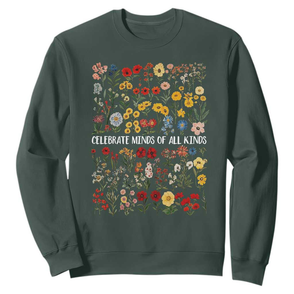Autism Awareness Sweatshirt Neurodiversity Celebrate Minds of All Kinds TS10 Dark Forest Green Print Your Wear