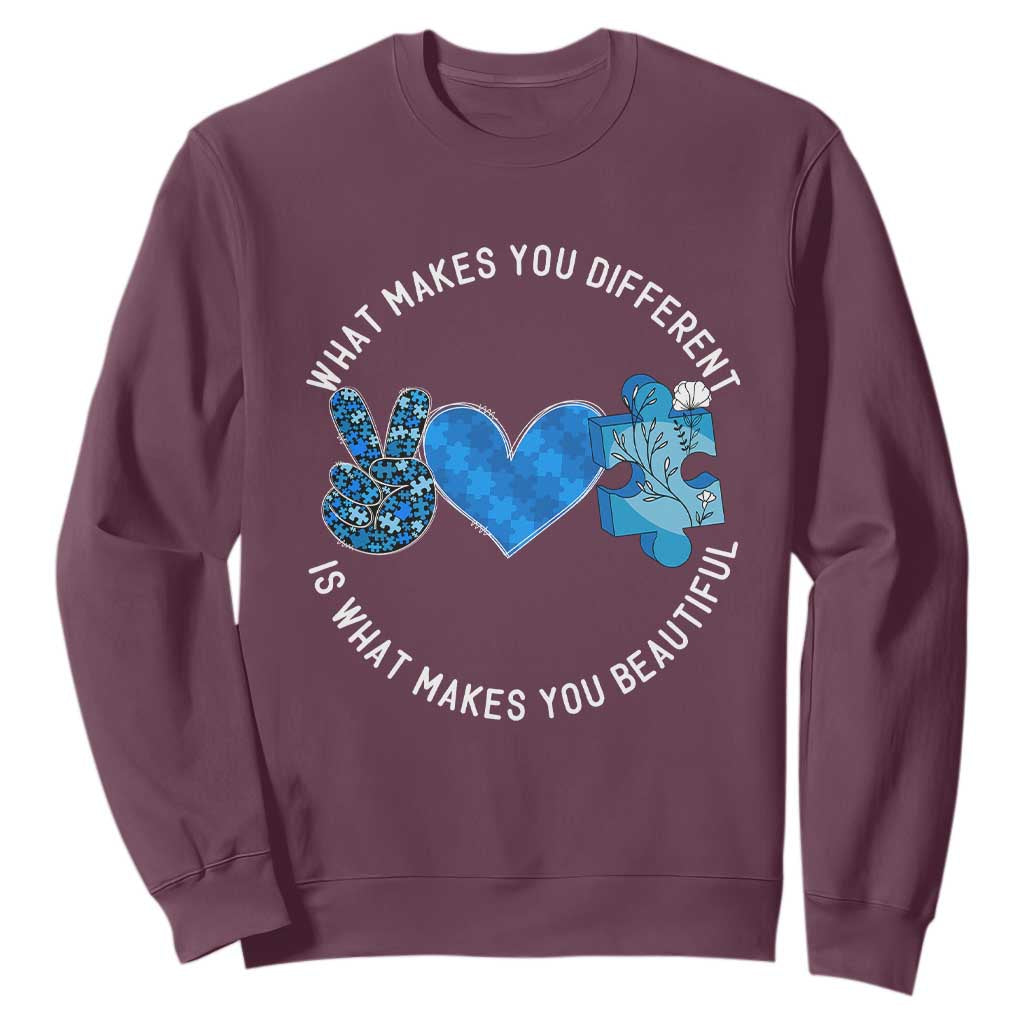 Autism Awareness Sweatshirt What Makes You Different Is What Makes You Beautiful TS10 Maroon Print Your Wear