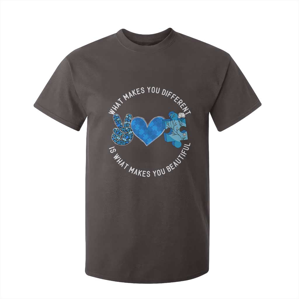 Autism Awareness T Shirt For Kid What Makes You Different Is What Makes You Beautiful TS10 Dark Chocolate Print Your Wear