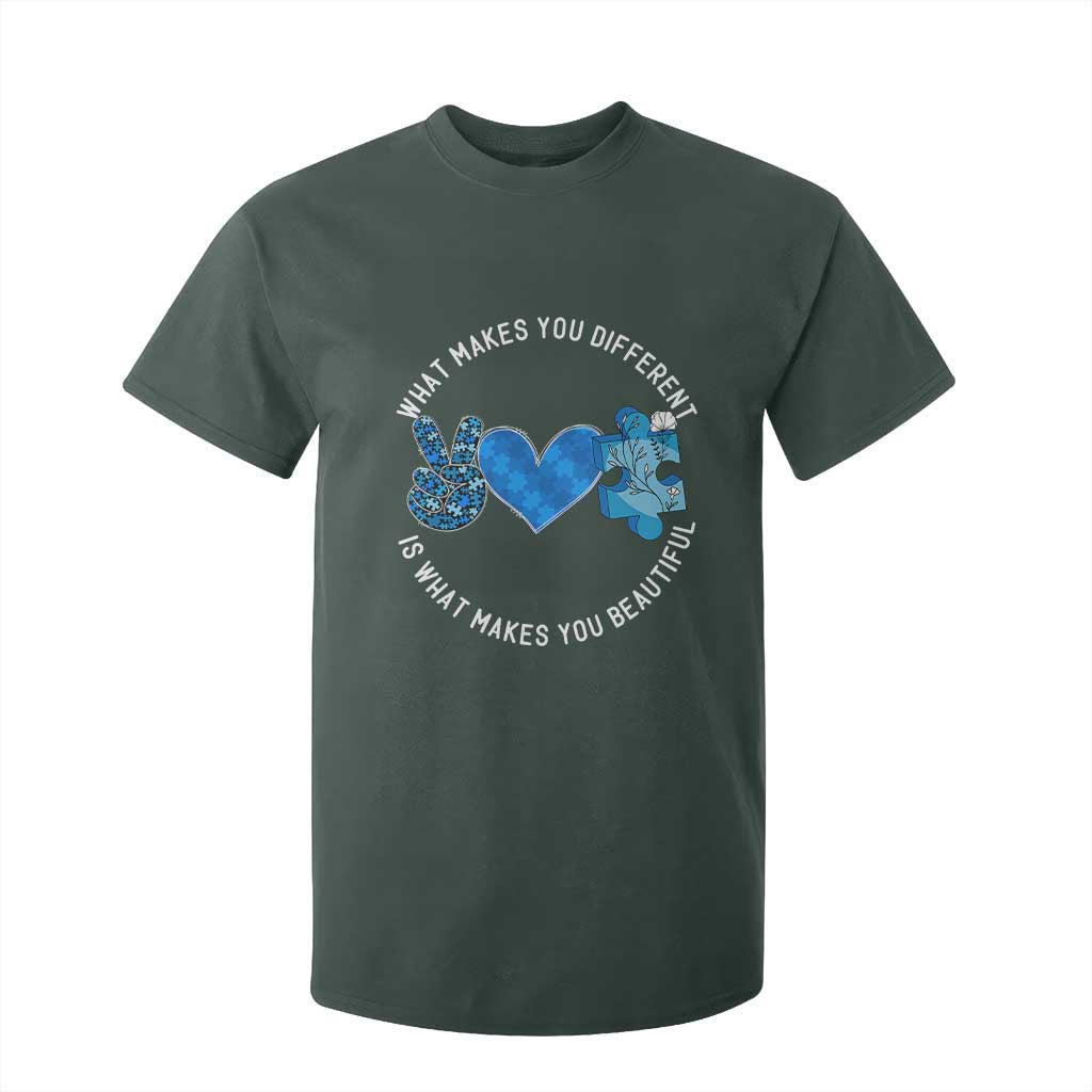 Autism Awareness T Shirt For Kid What Makes You Different Is What Makes You Beautiful TS10 Dark Forest Green Print Your Wear