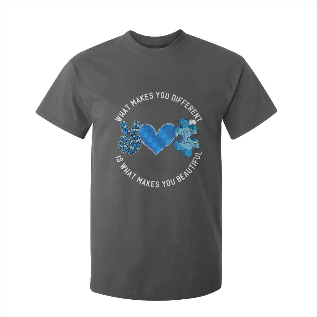 Autism Awareness T Shirt For Kid What Makes You Different Is What Makes You Beautiful TS10 Dark Heather Print Your Wear