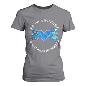 Autism Awareness T Shirt For Women What Makes You Different Is What Makes You Beautiful TS10 Charcoal Print Your Wear