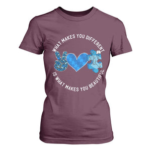 Autism Awareness T Shirt For Women What Makes You Different Is What Makes You Beautiful TS10 Maroon Print Your Wear