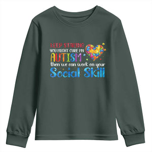 Autism Awareness Youth Sweatshirt Keep Staring You Might Cure My Autism Heart Puzzle TS10 Dark Forest Green Print Your Wear