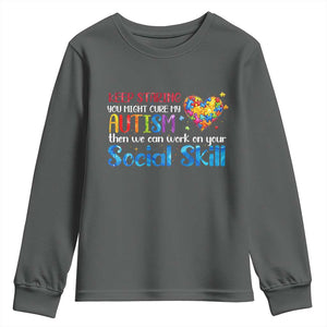 Autism Awareness Youth Sweatshirt Keep Staring You Might Cure My Autism Heart Puzzle TS10 Dark Heather Print Your Wear