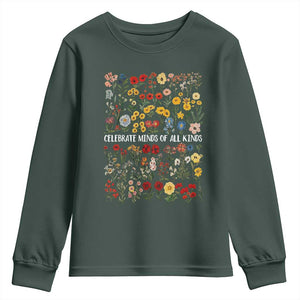 Autism Awareness Youth Sweatshirt Neurodiversity Celebrate Minds of All Kinds TS10 Dark Forest Green Print Your Wear