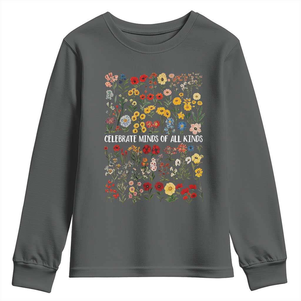 Autism Awareness Youth Sweatshirt Neurodiversity Celebrate Minds of All Kinds TS10 Dark Heather Print Your Wear