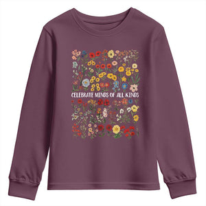 Autism Awareness Youth Sweatshirt Neurodiversity Celebrate Minds of All Kinds TS10 Maroon Print Your Wear