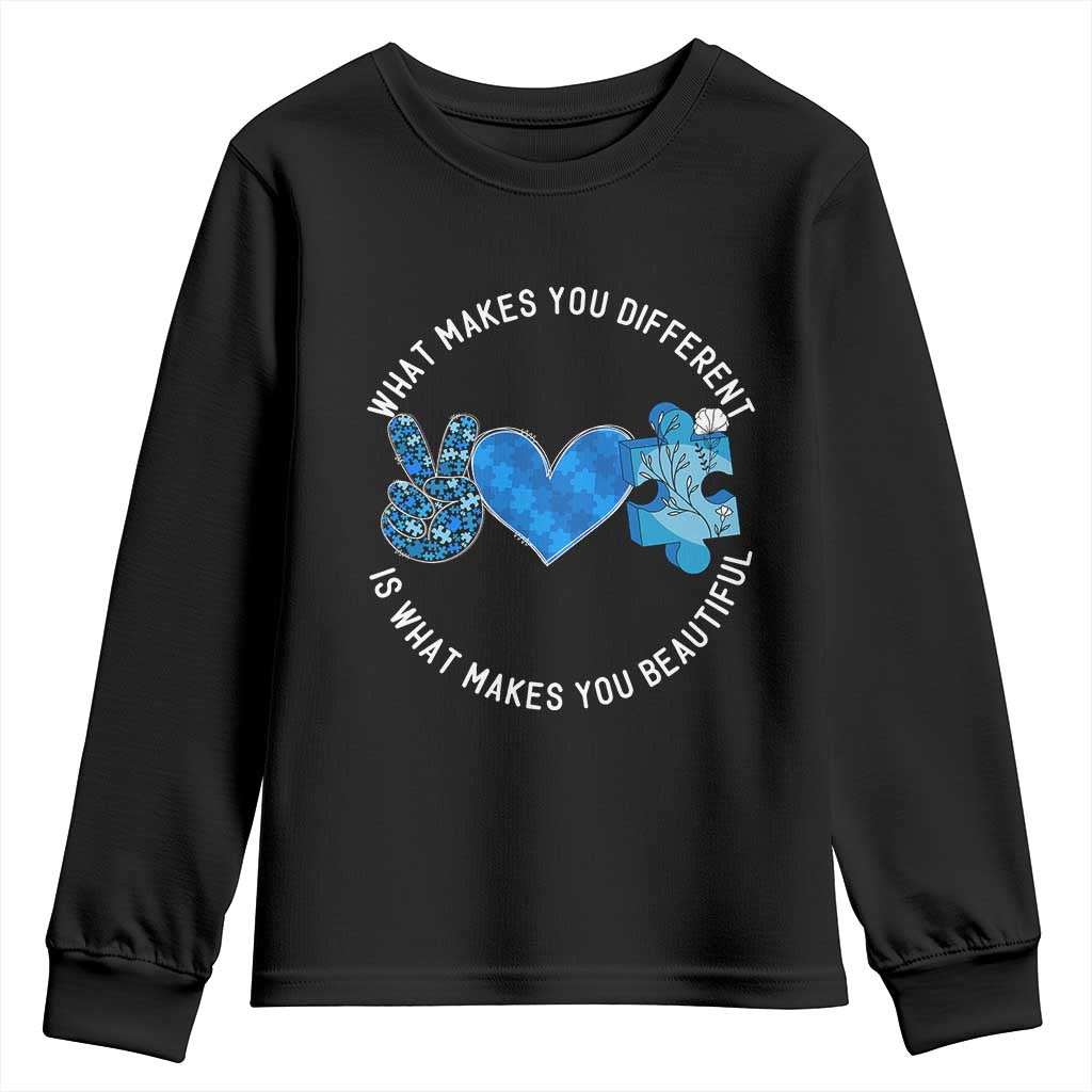Autism Awareness Youth Sweatshirt What Makes You Different Is What Makes You Beautiful TS10 Black Print Your Wear
