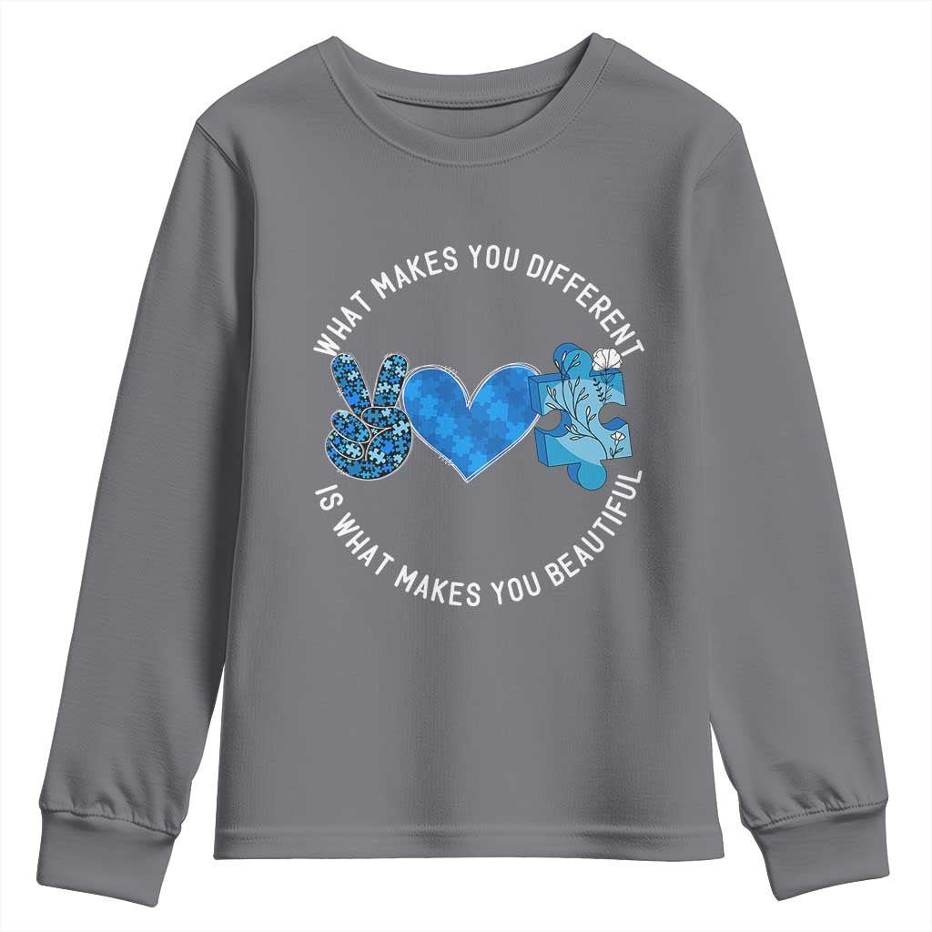 Autism Awareness Youth Sweatshirt What Makes You Different Is What Makes You Beautiful TS10 Charcoal Print Your Wear