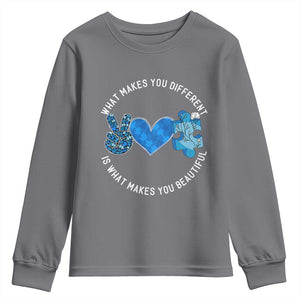 Autism Awareness Youth Sweatshirt What Makes You Different Is What Makes You Beautiful TS10 Charcoal Print Your Wear