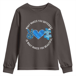Autism Awareness Youth Sweatshirt What Makes You Different Is What Makes You Beautiful TS10 Dark Chocolate Print Your Wear