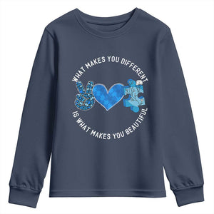 Autism Awareness Youth Sweatshirt What Makes You Different Is What Makes You Beautiful TS10 Navy Print Your Wear