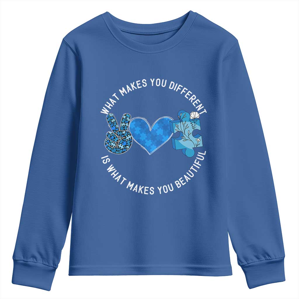 Autism Awareness Youth Sweatshirt What Makes You Different Is What Makes You Beautiful TS10 Royal Blue Print Your Wear