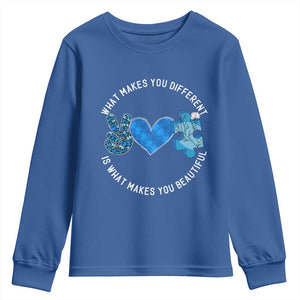 Autism Awareness Youth Sweatshirt What Makes You Different Is What Makes You Beautiful TS10 Royal Blue Print Your Wear