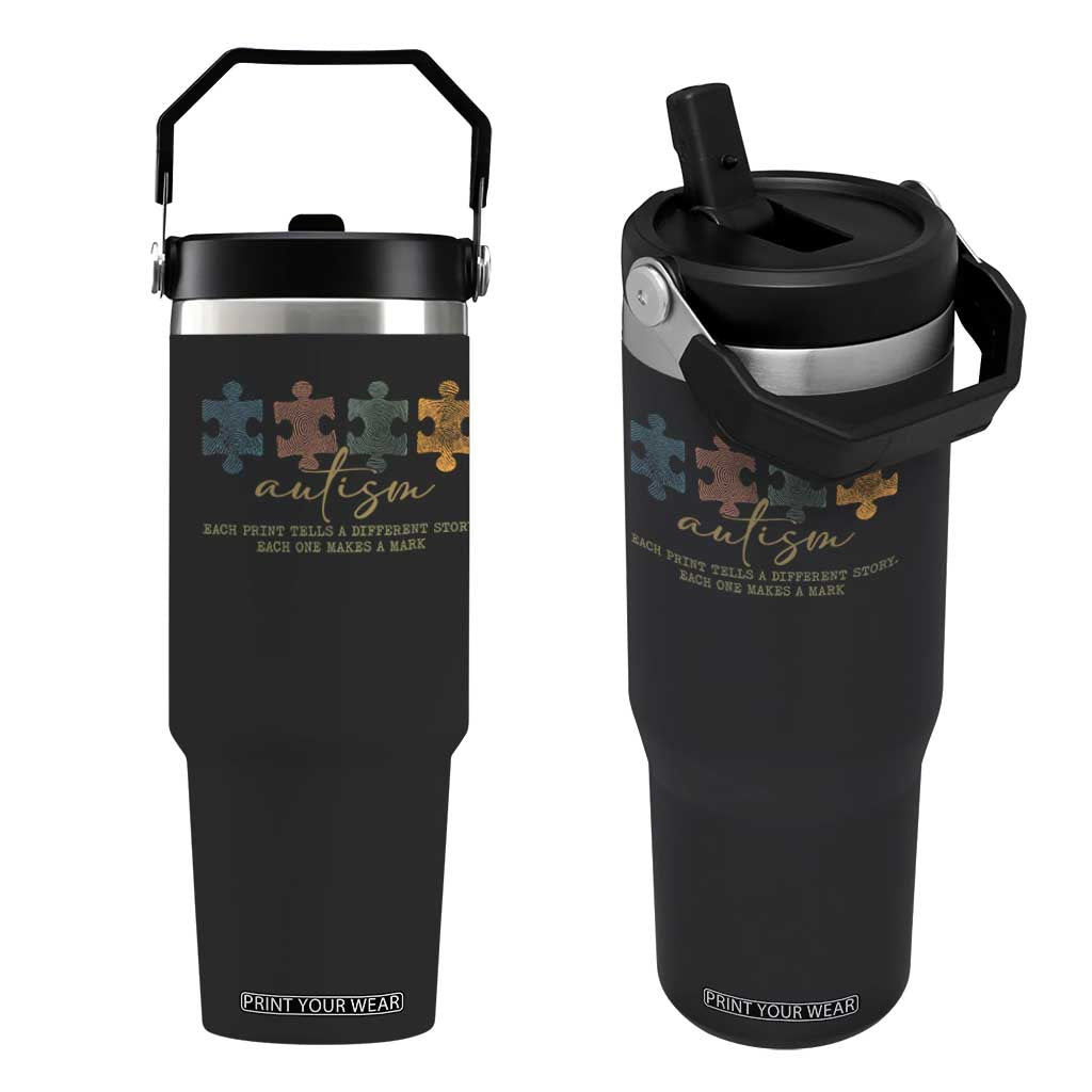 Autism Flip Straw Tumbler Fingerprint Autism Each One Makes A Mark TS09 One Size: 30 oz Black Print Your Wear