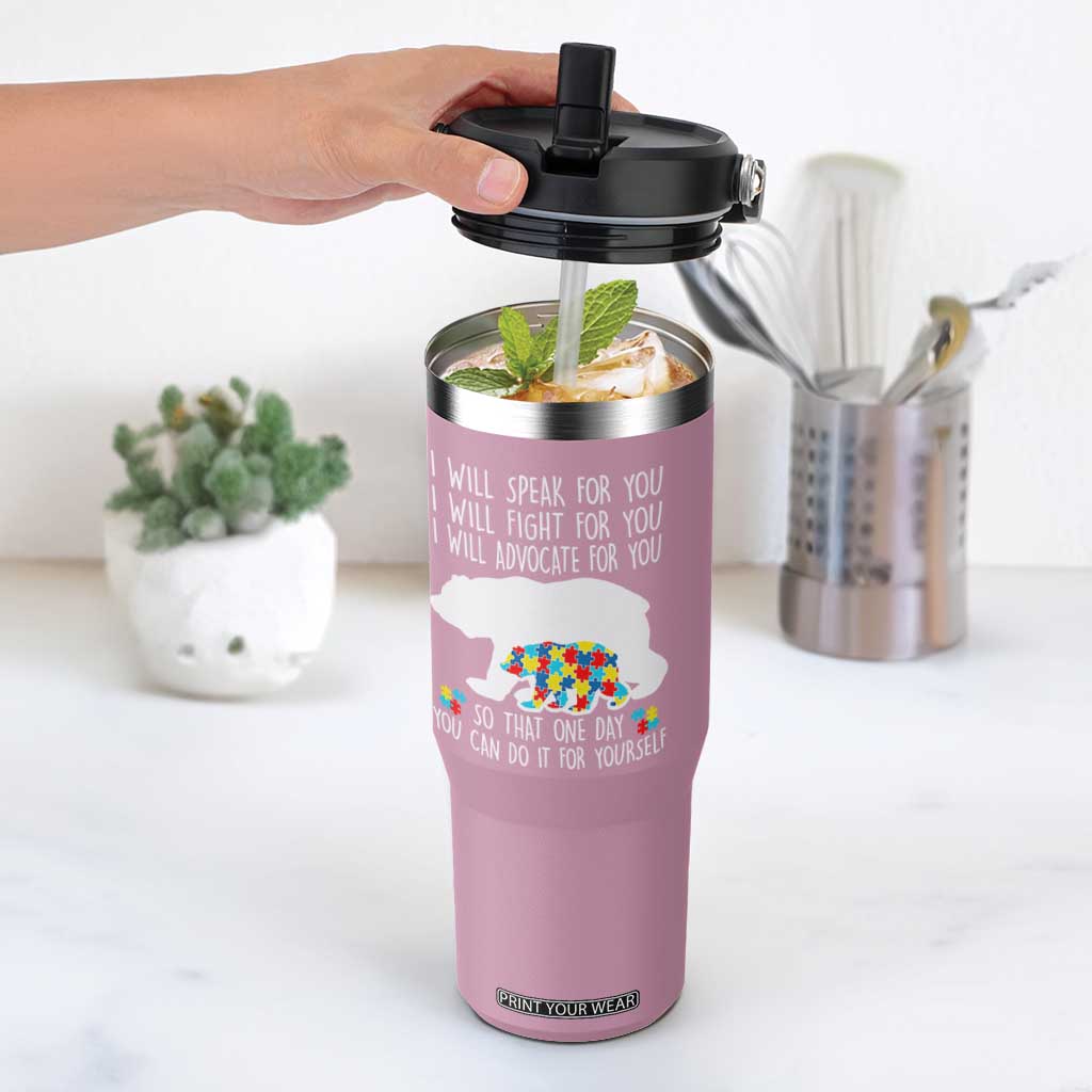 Autism Mama Bear Flip Straw Tumbler I Will Speak Fight Advocate For You TS02 One Size: 30 oz Light Pink Print Your Wear