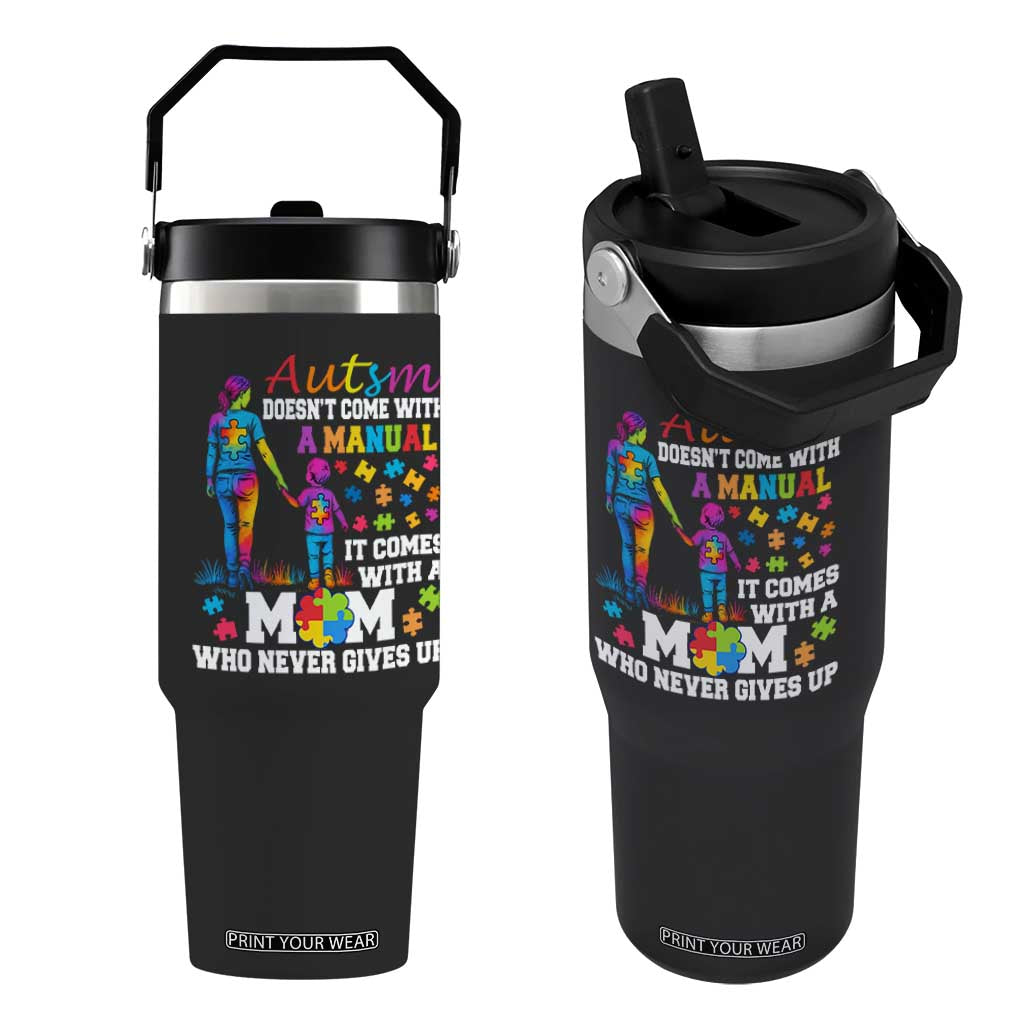 Autism Mom Flip Straw Tumbler Who Never Gives Up Family Support Autistic TS02 One Size: 30 oz Black Print Your Wear