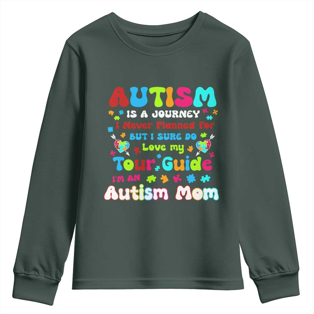 Autism Mom's Journey Youth Sweatshirt TS10 Dark Forest Green Print Your Wear