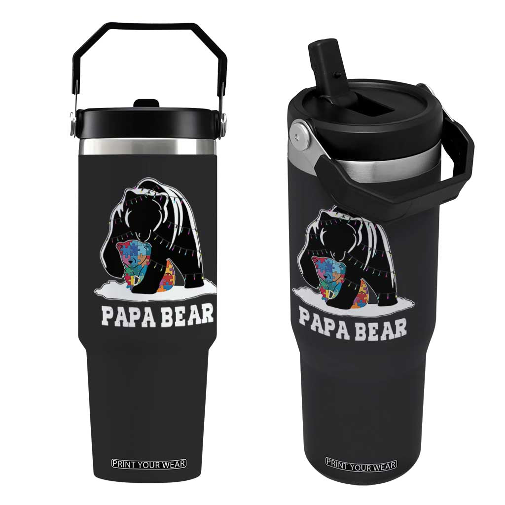 Autism Papa Bear Flip Straw Tumbler Support Autistic Matching Family Dad TS02 One Size: 30 oz Black Print Your Wear