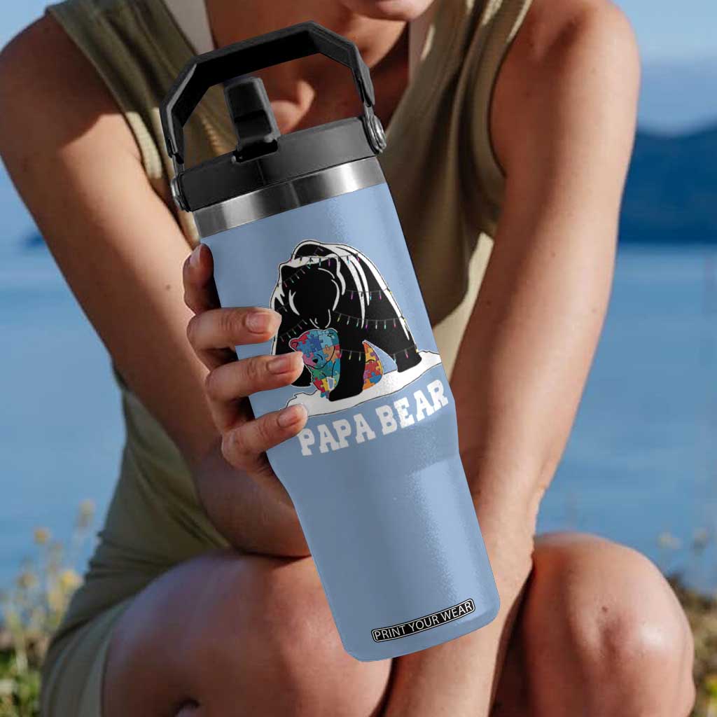 Autism Papa Bear Flip Straw Tumbler Support Autistic Matching Family Dad TS02 One Size: 30 oz Light Blue Print Your Wear