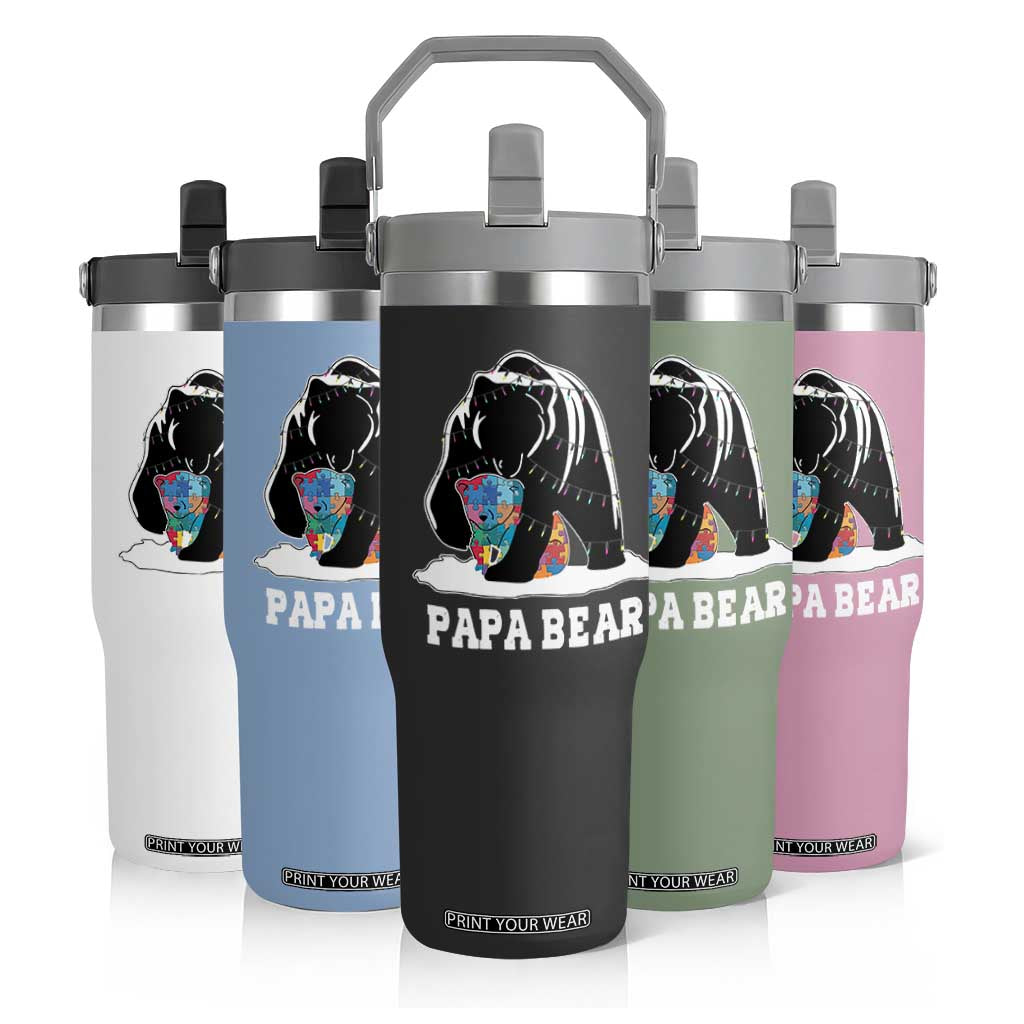 Autism Papa Bear Flip Straw Tumbler Support Autistic Matching Family Dad TS02 Print Your Wear