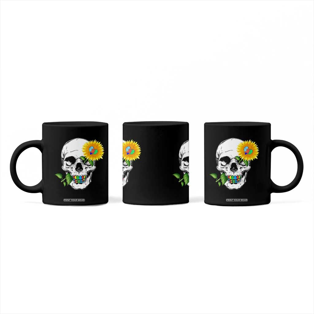 Autism Skull Sunflower Coffee Mug Support Autistic Puzzle Pieces Heart TS02 Print Your Wear
