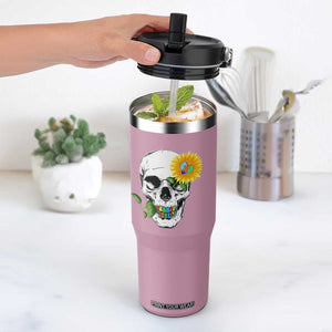 Autism Skull Sunflower Flip Straw Tumbler Support Autistic Puzzle Pieces Heart TS02 One Size: 30 oz Light Pink Print Your Wear
