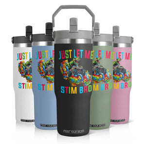 Autistic Dino Rex Driving Monster Truck Flip Straw Tumbler Autism Is My Superpower TS02 Print Your Wear