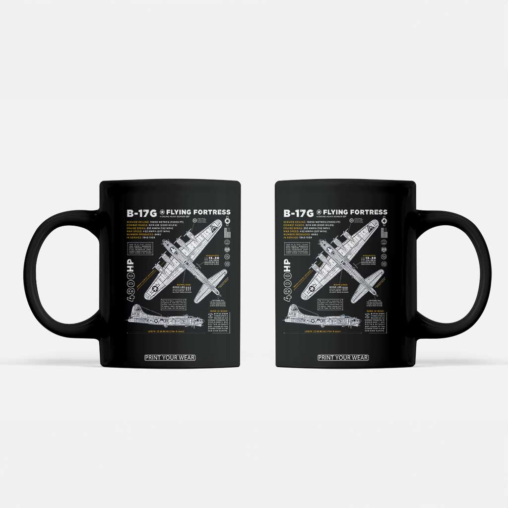 B-17 Flying Fortress Coffee Mug WW2 B-17G Bomber Vintage Aviation TS02 Black Print Your Wear