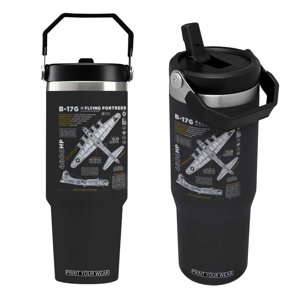 B-17 Flying Fortress Flip Straw Tumbler WW2 B-17G Bomber Vintage Aviation TS02 One Size: 30 oz Black Print Your Wear