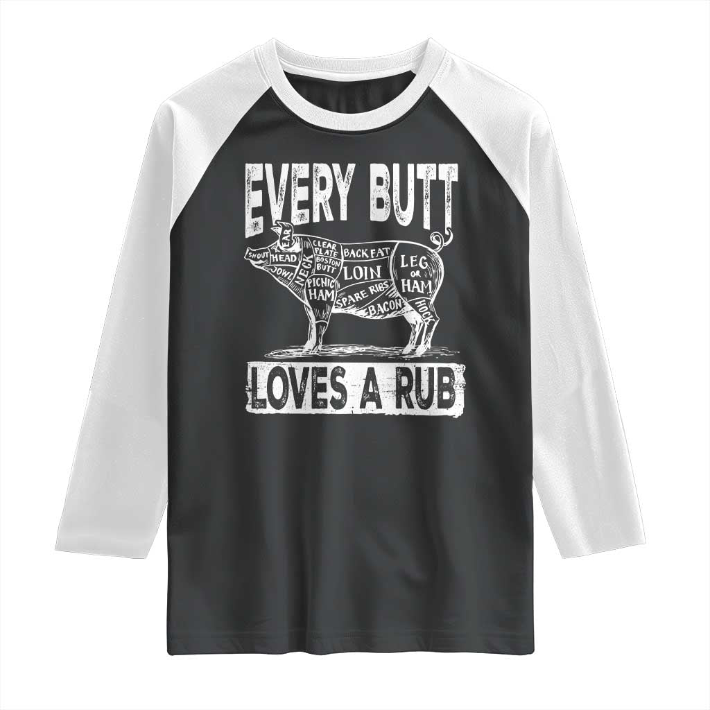 BBQ Raglan Shirt Pork Butt Rub Dad Grill Gift TS10 Black White Print Your Wear