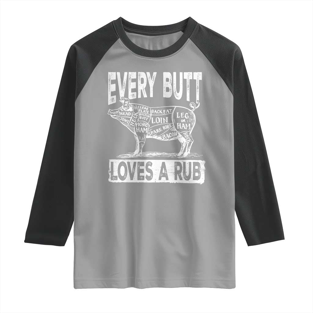BBQ Raglan Shirt Pork Butt Rub Dad Grill Gift TS10 Sport Gray Black Print Your Wear