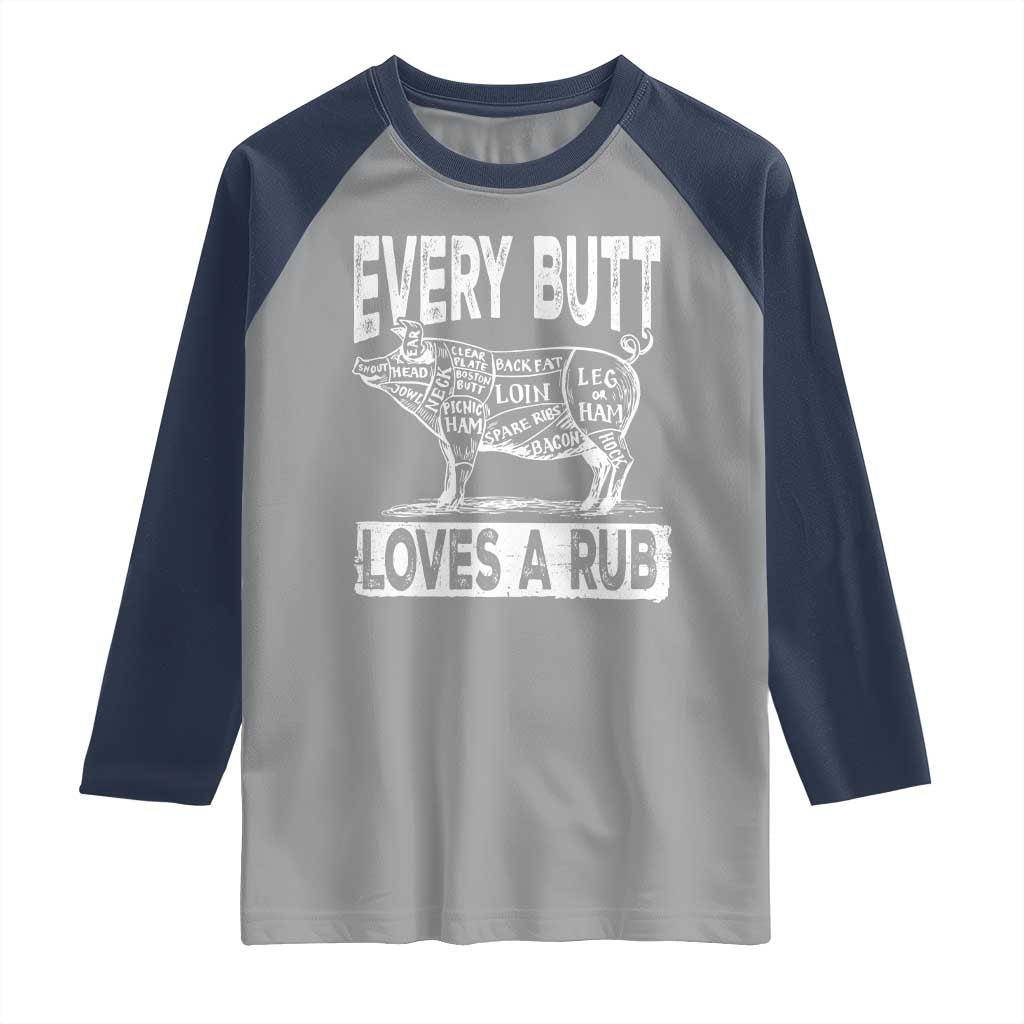 BBQ Raglan Shirt Pork Butt Rub Dad Grill Gift TS10 Sport Gray Navy Print Your Wear