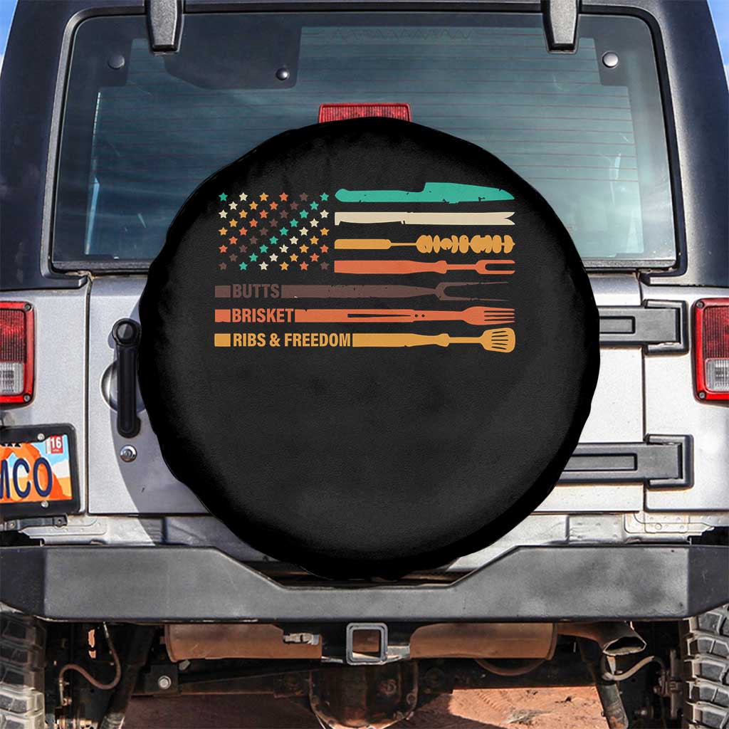 BBQ Spare Tire Cover With American Flag Brisket Butts Ribs and Freedom Grilling Gifts TS10 No hole Black Print Your Wear